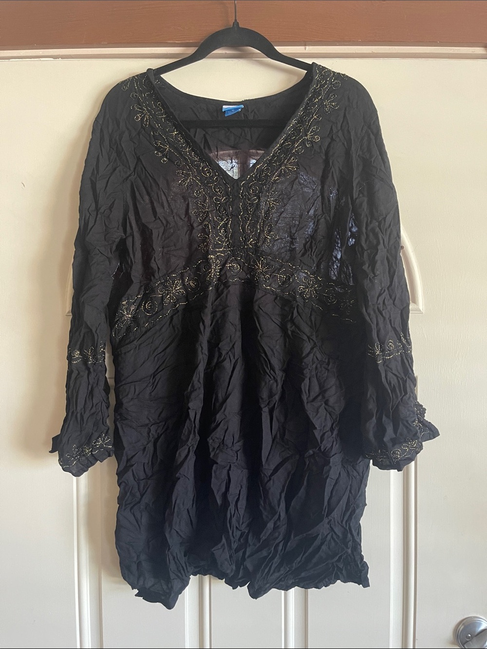 Black Embroidered V-Neck Swim Coverup by